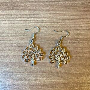 Silver peacock earrings